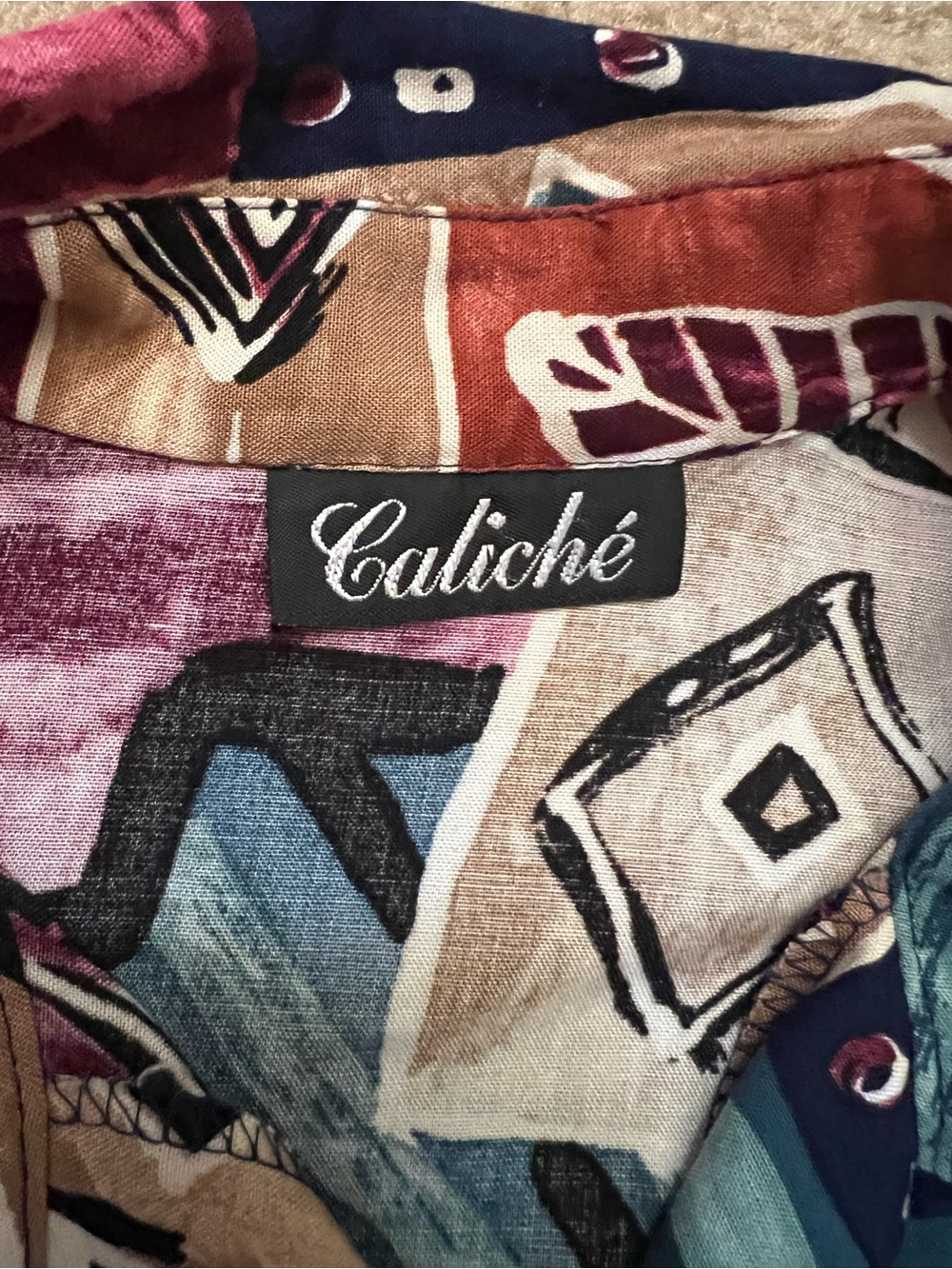 Vintage Caliché 80s 90s Abstract Geometric Print Short Sleeve Button Down Large - Picture 2 of 5